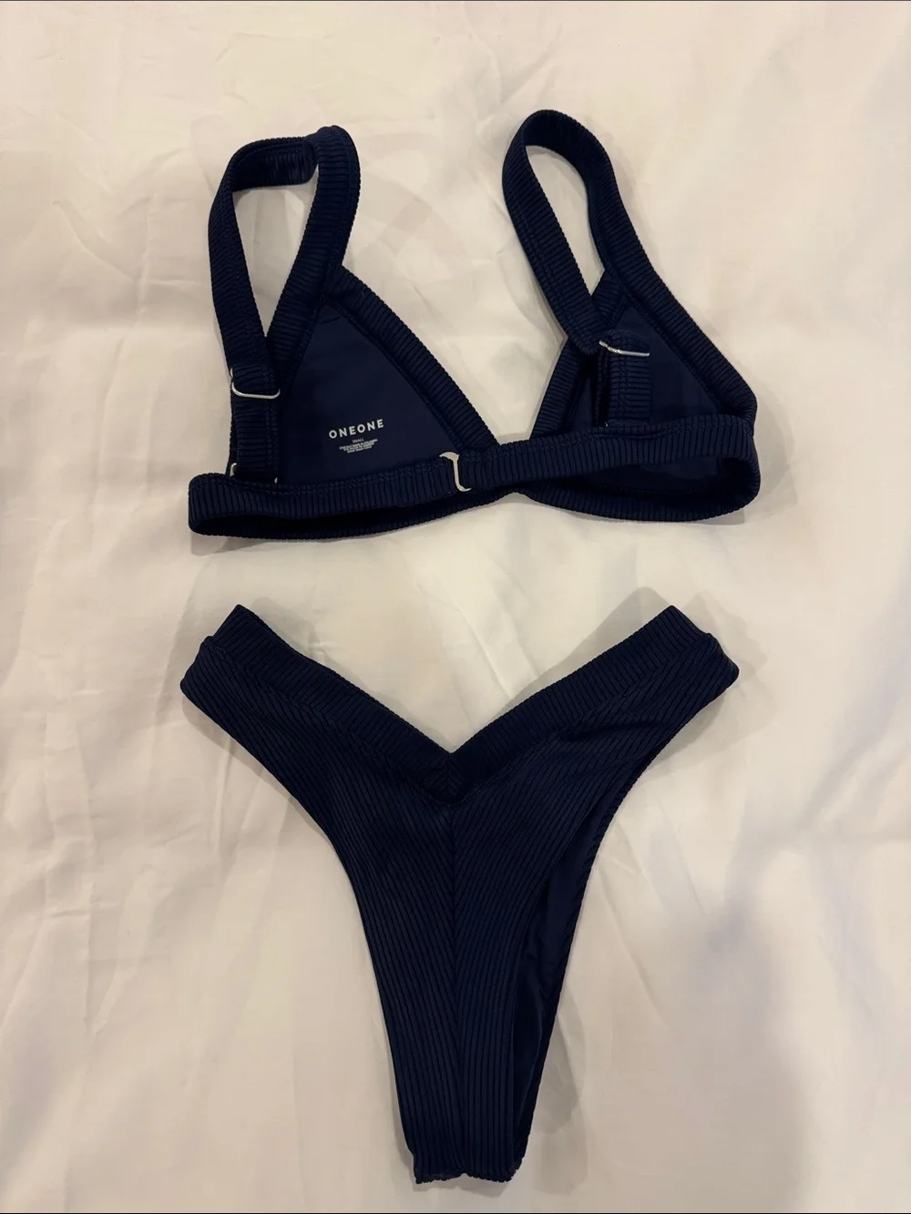 One One Navy Ribbed V-Neck Bikini - Picture 2 of 2